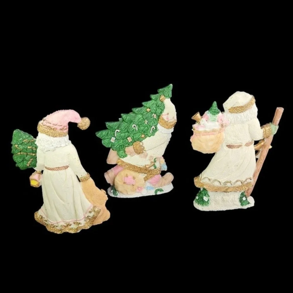 Victorian Santa Claus Figurines Sparkly Christmas Set of 3 Pink‎ Ceramic Vintage